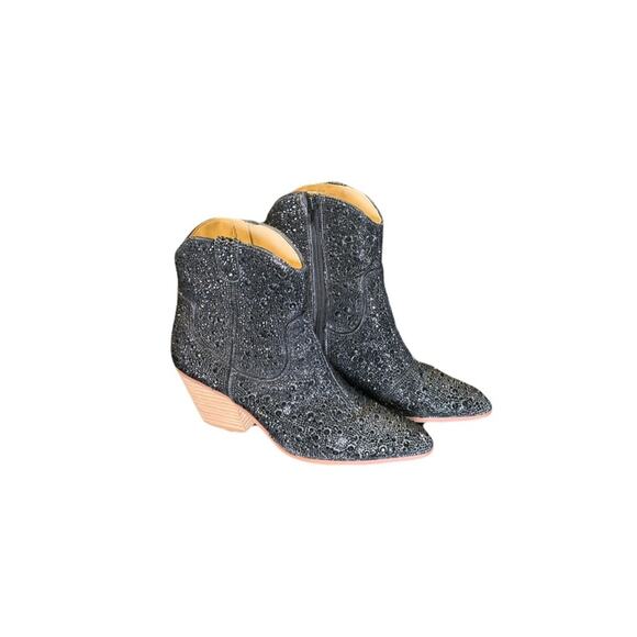 Betsey Johnson Black Ankle Booties with Glass Gems Size 7.5 - Picture 1 of 7